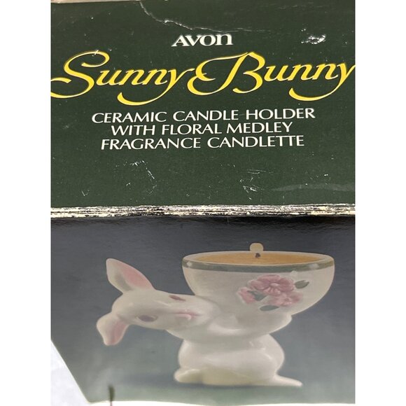 Vtg Avon Sunny Bunny Ceramic Candle Holder Floral Medley Scent Candle 1981 - Picture 6 of 8